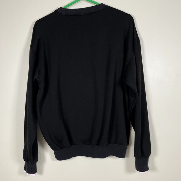 VINTAGE ACTON Lg Black Cat Face Printed Sweatshirt Pink Accents 1986 Made in USA - Picture 4 of 7